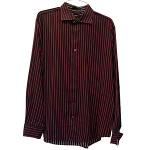Express Button Down Shirt Men's Size XL Red Blue Striped Cuff Long Sleeve